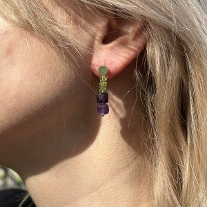 Natural Chrysolite and Amethyst Earrings